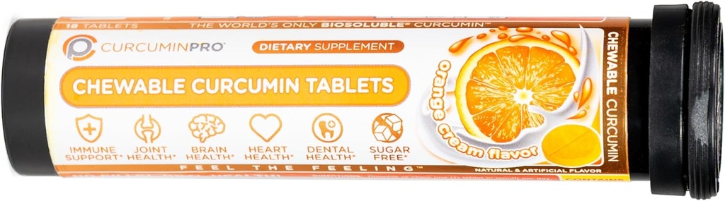 curcuminpro Tabletki do rozgryzania i żucia 124; BioSolvable Organic Turmeric Curcumin 124; Sugar-Free 124; Movement Support Support 124; 18 Hrabia 124; Orange Cream Flavor