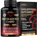 Red Yeast Rice 1200 mg z CoQ10 100 mg - z Magnezu 124; Niacyna z 124; Witamina E & D3 - Heart Health Support, Energia & Metabolizm - skuteczne, Flush- wolne od flush- Tested laboratoryjny - Made in USA, 120 Kapsułki