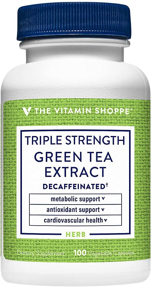 Witamina Shoppe Triple Siła Green Tea Extract 750mg Kapsułki z EGCG - Naturalny przeciwutleniacz do wsparcia metabolizmu tłuszczu - Fights Free Radicals - Decaffeined (100 Kapsułki wegetariańskie)