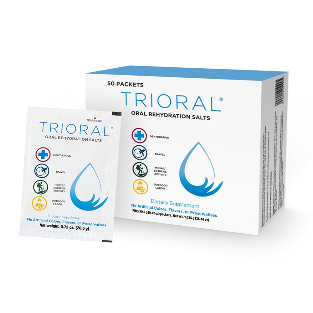 Trioral Rehydration Electrolyte Powder - Sole do nawadniania jamy ustnej - Wspiera odwadnianie z treningów, Utrata płynów i ogólne nawodnienie - 50 Pakiety mieszanki napojów