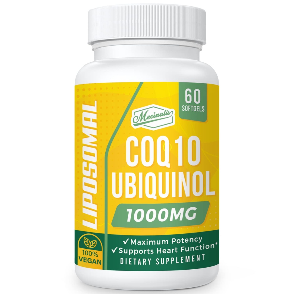 1000mg Liposomal CoQ10 Softgels | Better Absorption CoQ10 Ubiquinol Supplement | Heart Function & Energy Production | Active Antioxidant Form of Vegan Coenzyme Q10 | Non-GMO | 60 Softgels