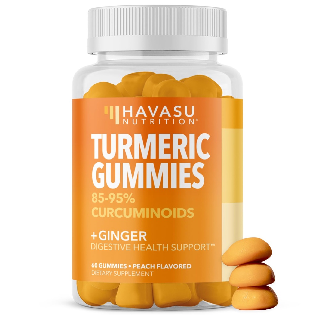 Turmerowe gumki z imbirem i 95% Curcuminoids - suplement diety zdrowia i wsparcia immunologicznego dla ogólnego Wellness - 60 Count - Wegan, Nie-GMO Curcumina Witamina - Peach Flavor, 1 Miesiąc dostaw