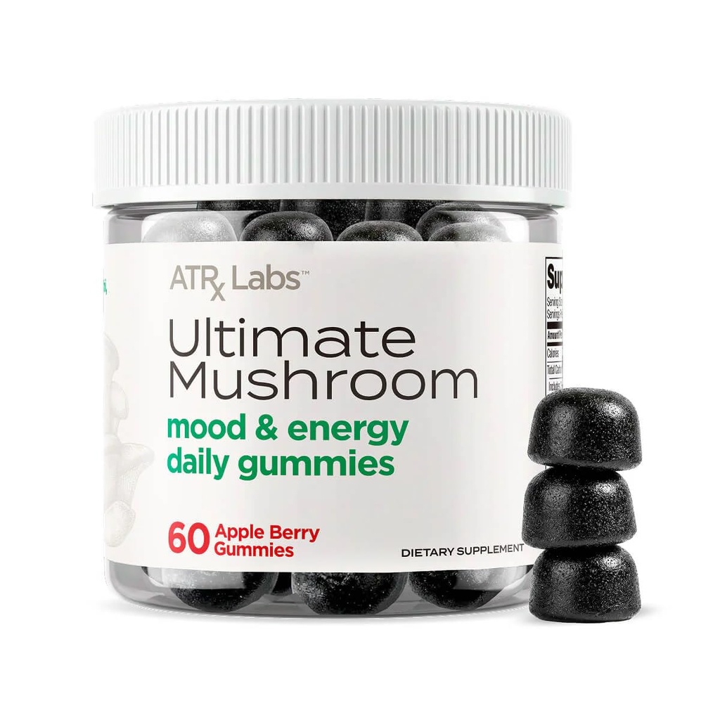 Ultimate Mushroom Daily Gummies - Mushroom Gummies z Cordyceps, Lwie 's Mane i Reishi, Plus Huperzine A & L- Theanine, Może poprawić nastrój i energię, Jabłko Berry Flavor, 60 Gummies
