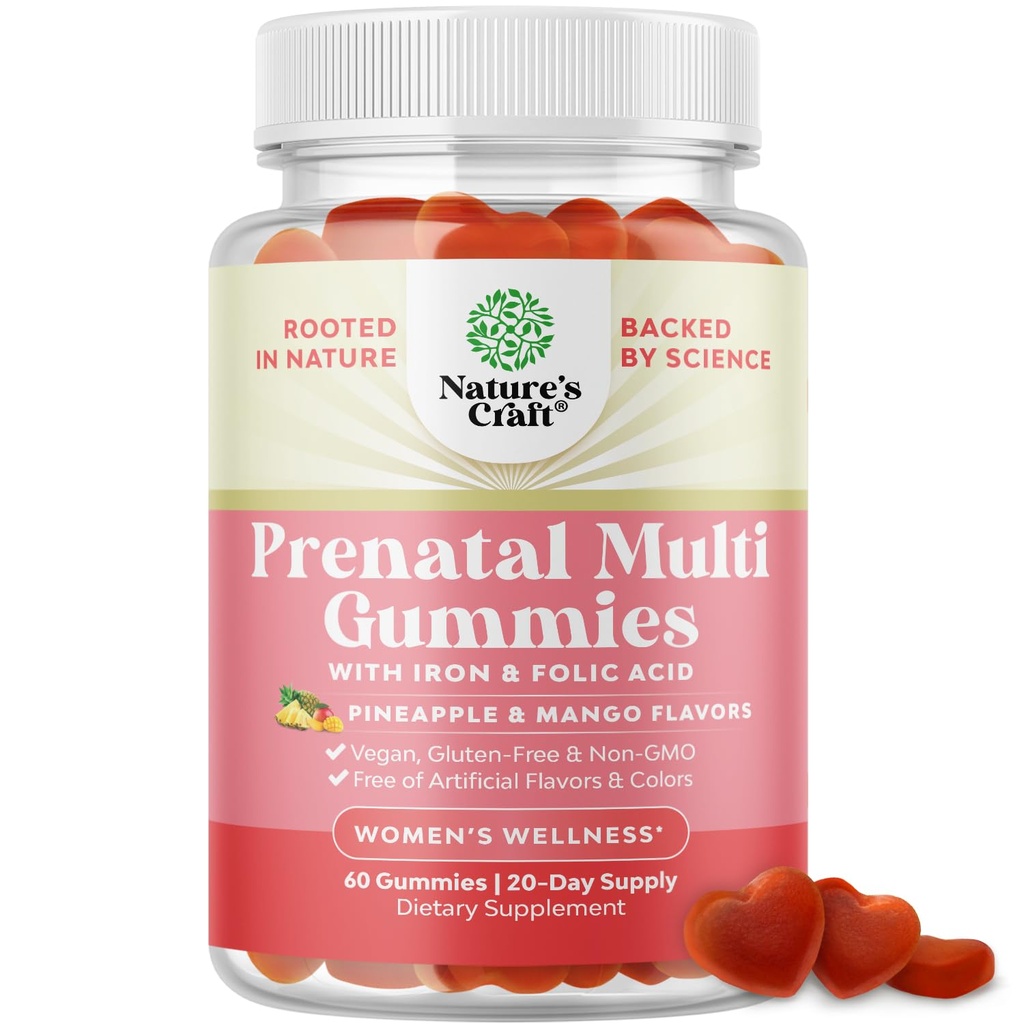 Wegańskie gumki prenatalne dla kobiet - Guma prenatalna Witaminy dla kobiet z kwasem foliowym żelaza i mieszaniną Superfruit - Guma do żucia Witaminy Formuła (Ananas Mango) Rozmiar próbny