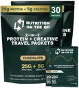 Nutrition On The Go Whey Protein Isolate Pakiety z Creatine - 25g Protein + 5g Creatine - Single- Serve Travel Protein Powder - Variety Pack (Vanilla & Chocolate) (30- Pack)