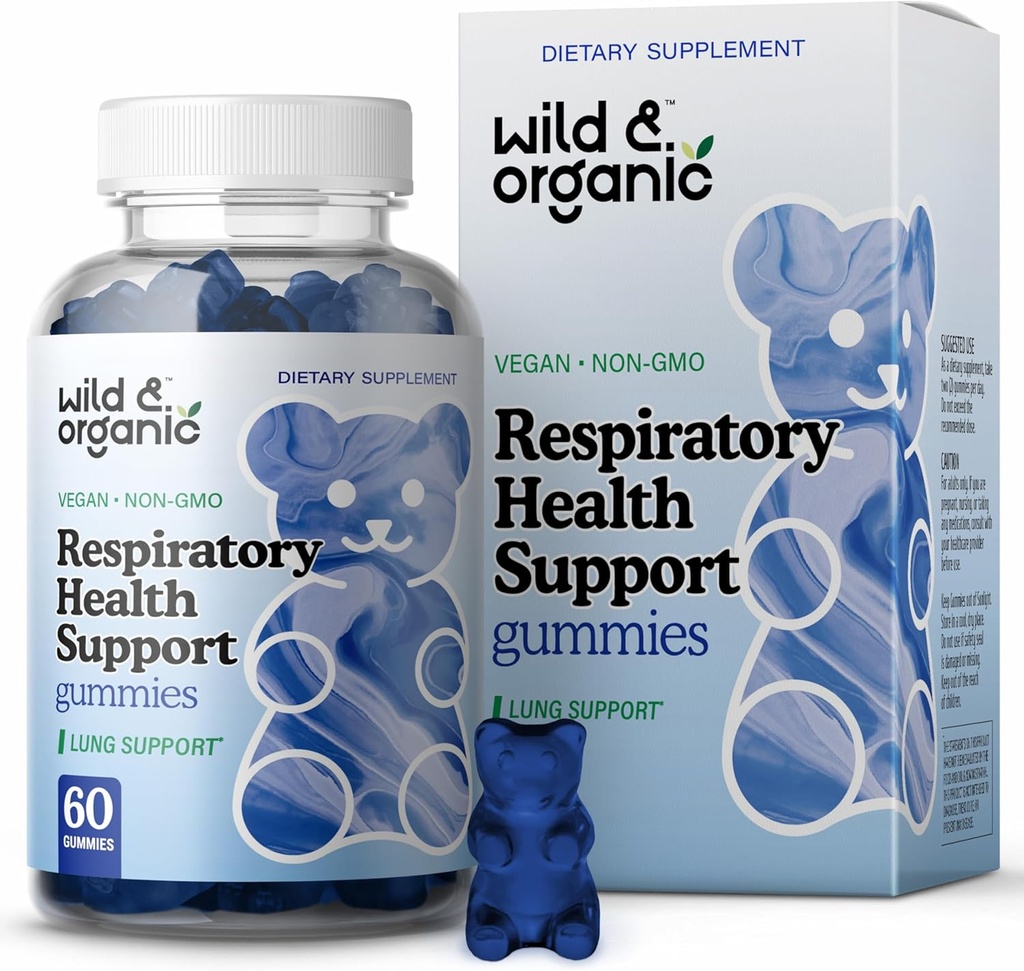 Wild & Organic Lung Detox Gummies - 1000 mg Mullein Gummies for Lungs Cleanse - Naturalne suplementy z Mullein Leaf Extract i Mushroom Blend - 60 Vegan, Non-GMO Chews