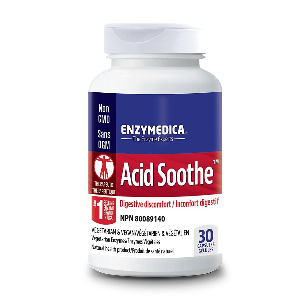 Enzymedica, Acid Soothe, Wsparcie dla Okazjonalnych Heartburn, 3- in-1 Formuła z Enzymów i Kokosowe Zioła, 30 Hrabia