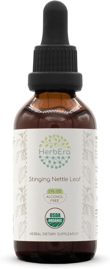HerbEra Stinging Nettle Leaf B60 USDA Organiczne nalewki 124; Ekstrakt bez alkoholu, Wysokiej mocy Herbal Drops 124; Certified Organic Stinging Nettle (Urtica Dioica) Suszony Liść (2 oz)