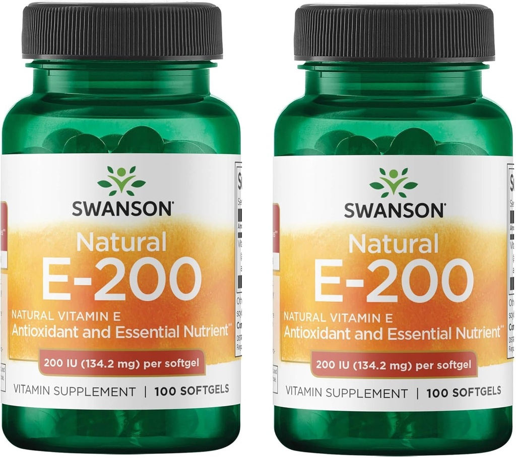 Swanson Natural Witamina E - Natural Supplement Supplement Supplement Supplement Supplement Heart Health & Tissue Protection - Essential Nutricent Promowanie Ogólnego Zdrowia & Wellness - (100 Softgels, 200IU Each) (2 Pack)