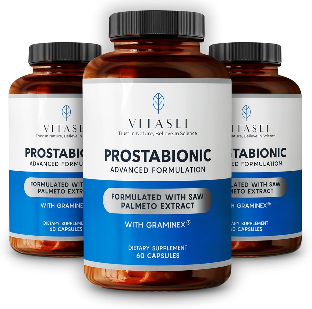VITASEI Prostabionic z Graminex, Saw Palmetto, Pygeum Africanum - Kontrola pęcherza i suplementy prostaty dla mężczyzn - 60 kapsułek (opakowanie po 3)