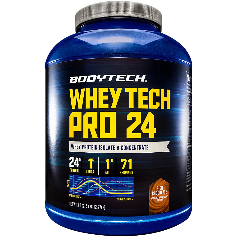 BODYTECH Serwatka Tech Pro24 Proszek białkowy - bogaty aromat czekoladowy do wzrostu i odzysku mięśni, zapewniając 24g białka na serwowanie optymalnej sprawności i wydajności (5 funtów / 71 Służenie)
