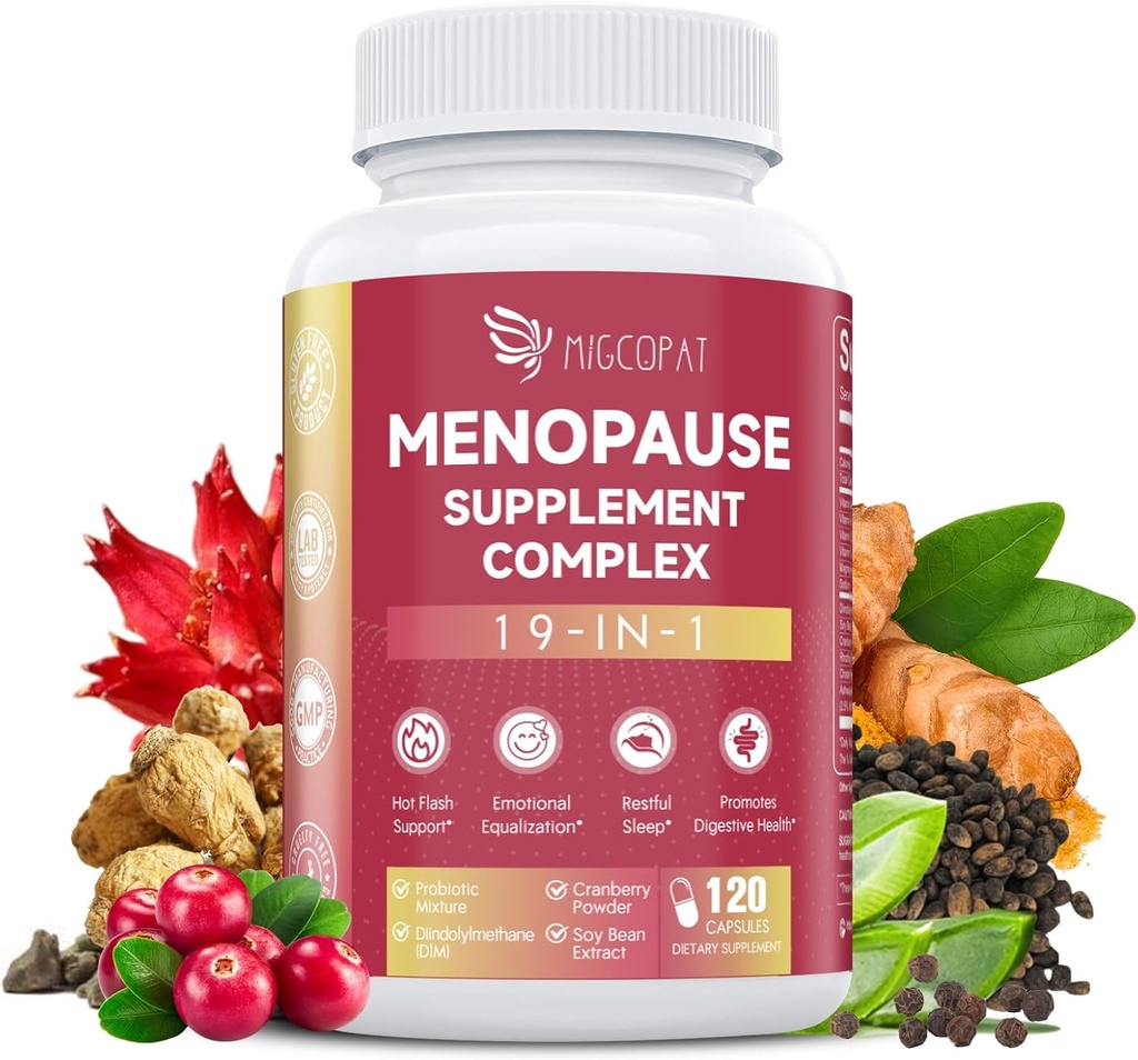 Menopause Supplements for Women, 10 Billion CFU Probiotic, 19-in-1 Multivitamin&Ashwagandha Extract, DIM, Hormonal Balance, Support Hot Flashes, Night Sweats, Mood, Sleep|Vegan, 120 Capsules