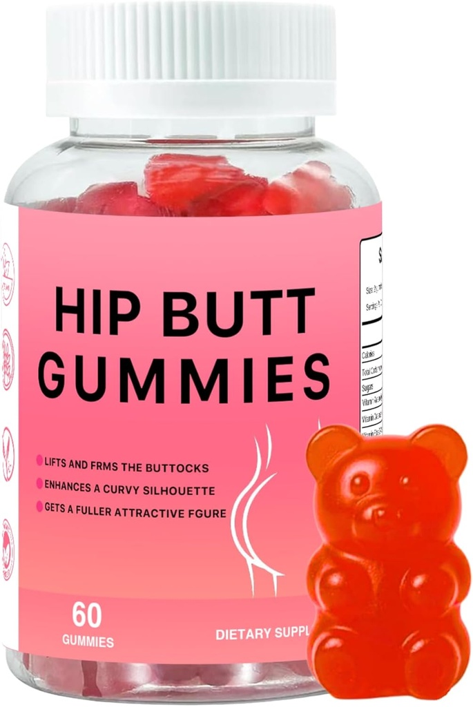 Hip Butt Gummies BBL dla Butt szybkiego wzrostu i poprawy, 60 Booty Gummies dla większego Butt Fast, Booty Gummies dla Weight Gainer dla kobiet Butt Enhancement
