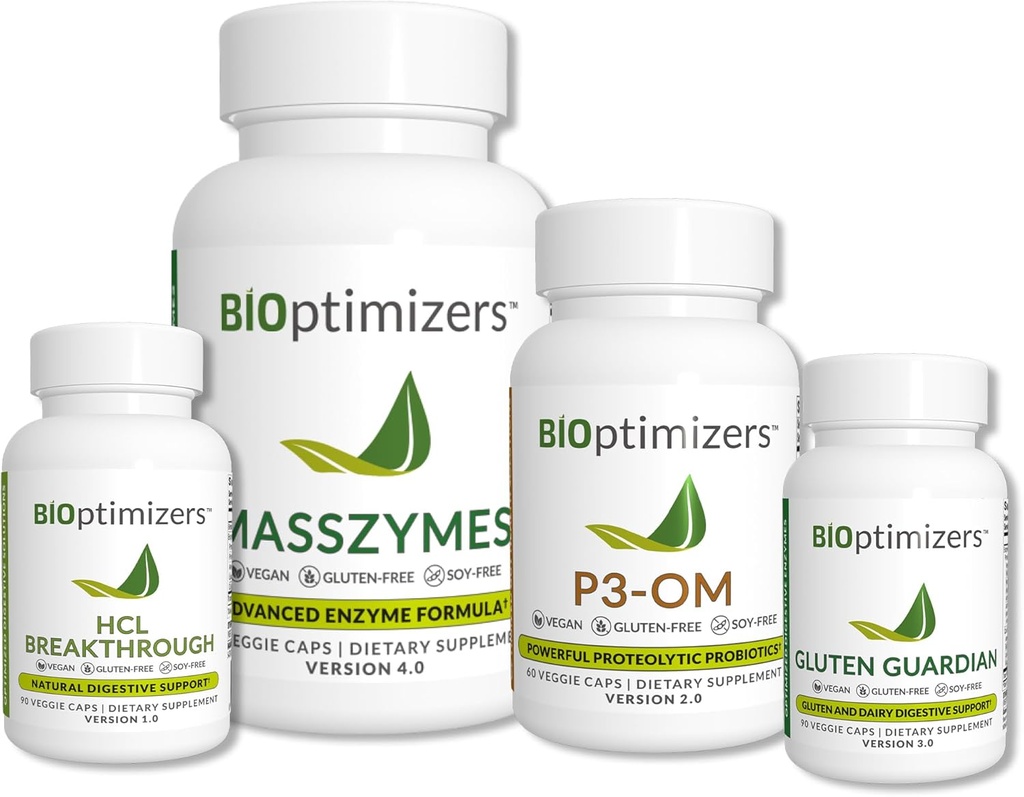 BiOptymalizatory - Esential Digestive Enzymes Bundle - P3-OM - Gluten Guardian - MassZymes - HCL Breakthrough - Doctor- Complicated - 360 kapsułki