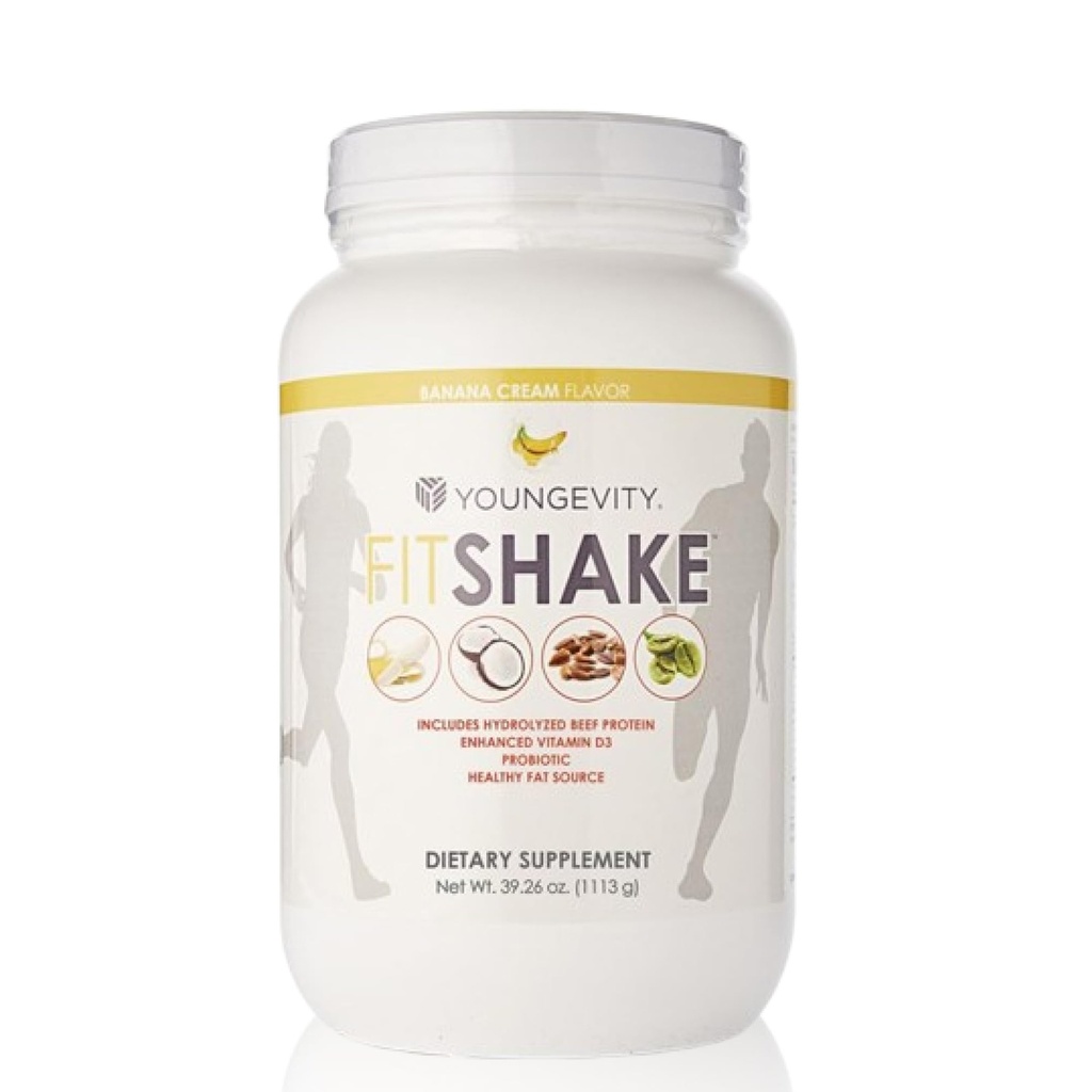 Youngevity FitShake ™ Banana Śmietanka 124; 20 g Gut- Friendly Białko 124; Elektrolity, Minerały, Kolagen, Żelatyna, Witamina D, Probiotyki, i więcej 124; 30 Sługi - 2.4 lbs