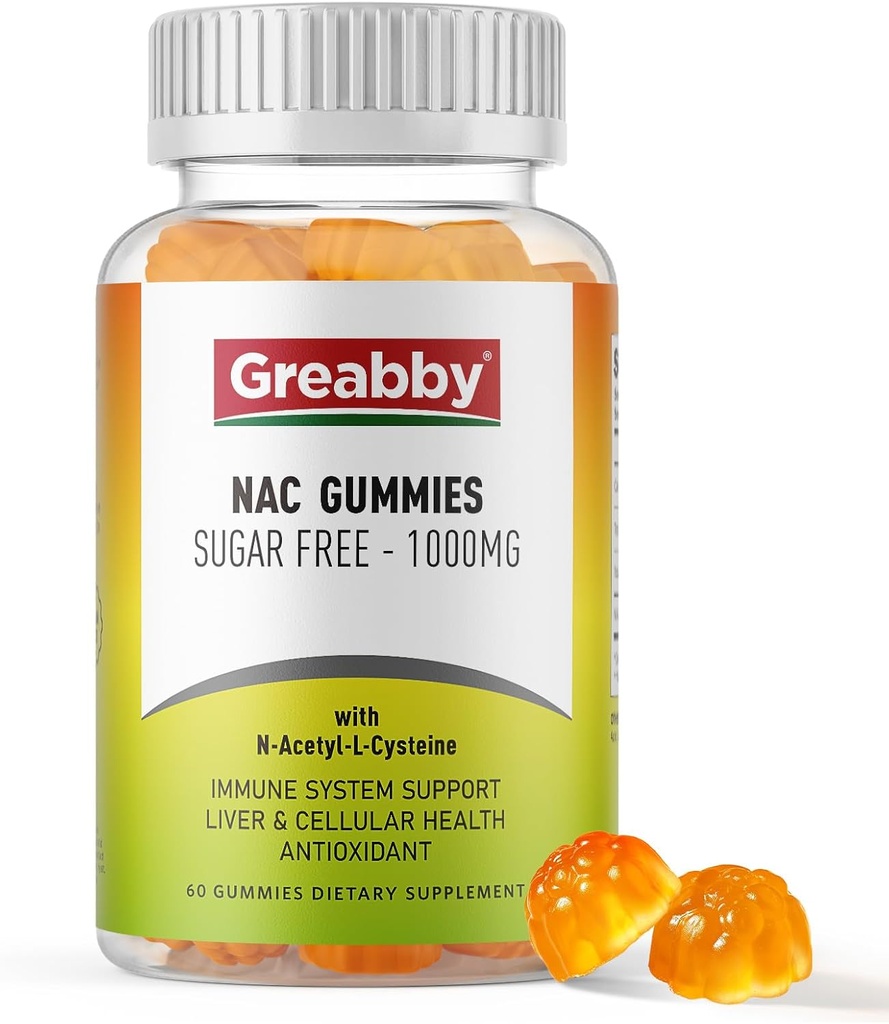 NAC Gummies Sugar Free, N Acetyl Cysteine NAC Supplement 1000mg for Antioksydants, Lung & Liver Health, Immune Support, Vegan Orange Flavor, 60ct