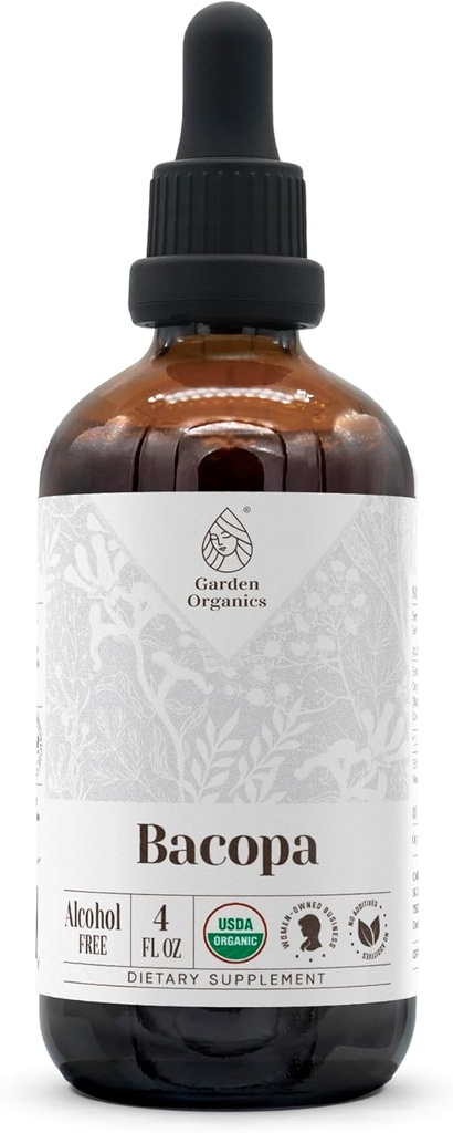 Bacopa USDA Organic Description 124; Ekstrakt bez alkoholu, Organic Herbal Drops, Suplement, Relaks, Pozytywny efekt kognitywny Description 124; Tincture Made from 100% Organic Bacopa (Bacopa Monnieri) Suszony Herb 4 oz
