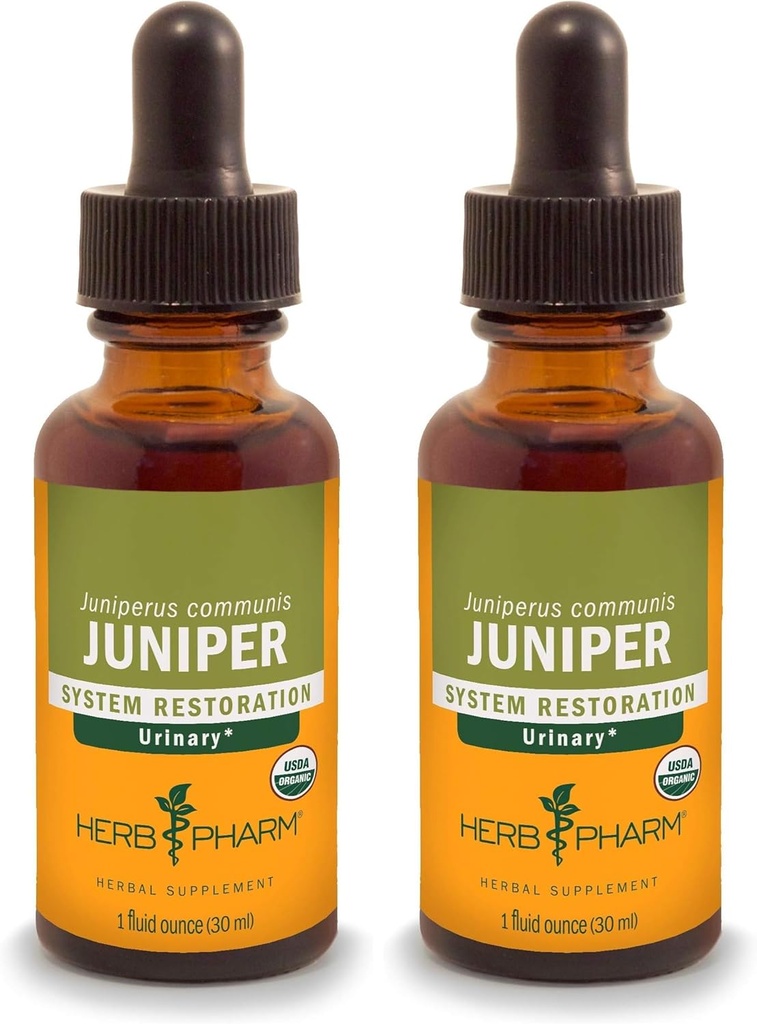 Herb Pharm Certified Organic Liquid Extract for Uurinary System Support Juniper 1 Fl Oz (Opakowanie 2)