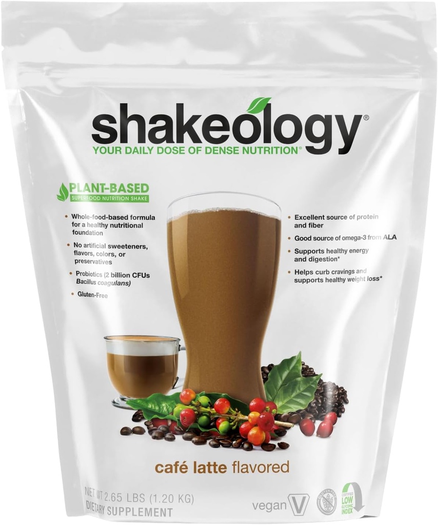 Shakeology Plant Based Protein Powder Blend - Bezglutenowy shake z witamin i minerałów - Pomaga wspierać utratę wagi, Lean Muscle, Gut Health - Cafe Latte, 30 Służenie