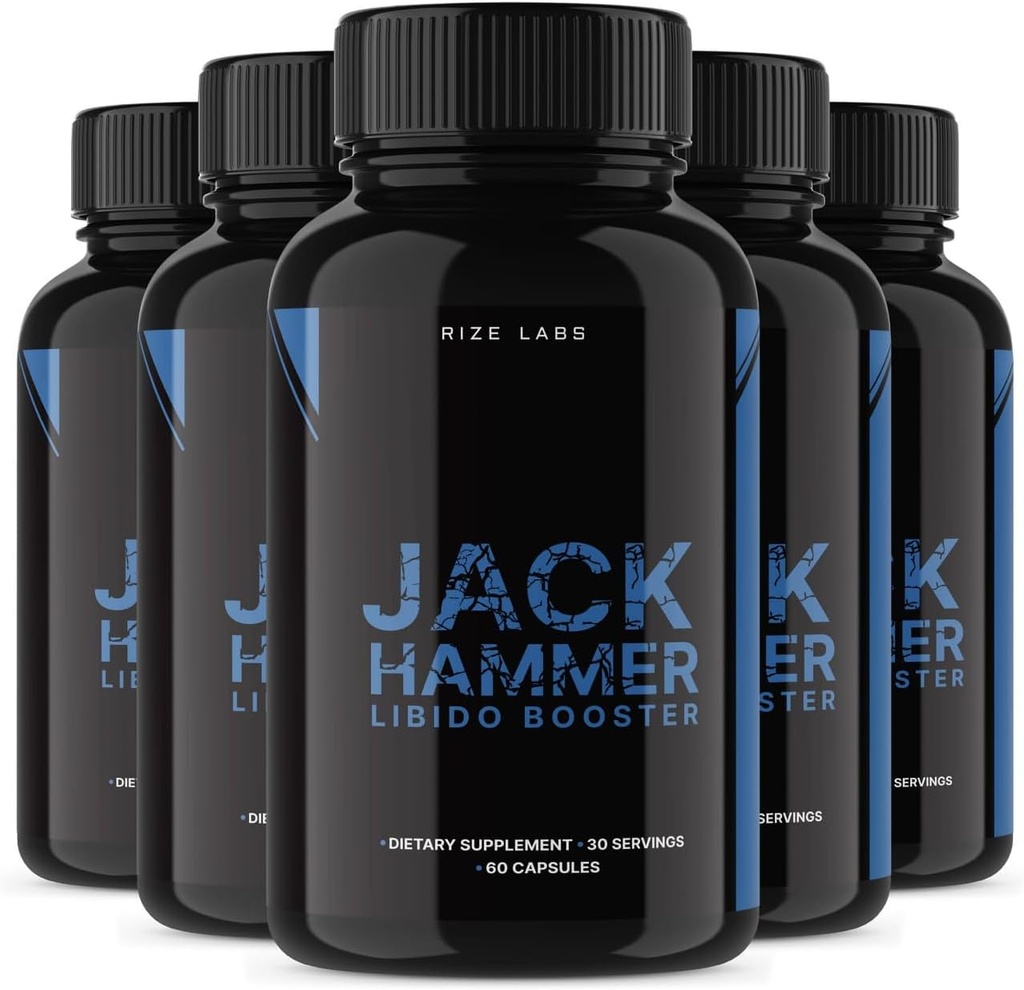 Rize laboratoria (5 Pack) Jack Hammer Libido Booster for Men, Jack Hammer Libido Booster Supplement, Jack Hammer Libido Booster Powerful All Natural Formula do poprawy wydajności, Opinie (300 kapsułki)