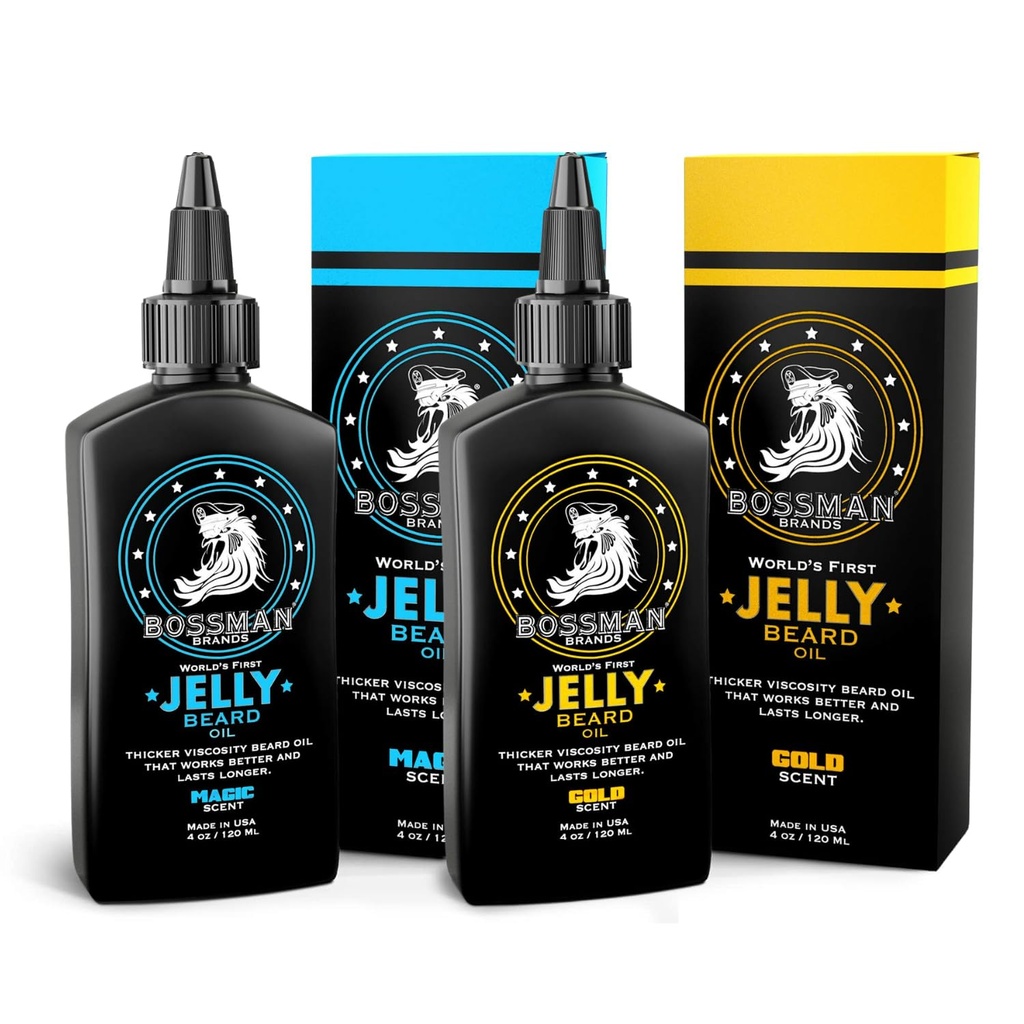 Bossman Beard Oil Jelly Kit (2 zapachy) - Beard Growth Softener, Nawilżacz żel z naturalnych składników - Beard Growing Product (Magic & Gold Scents)