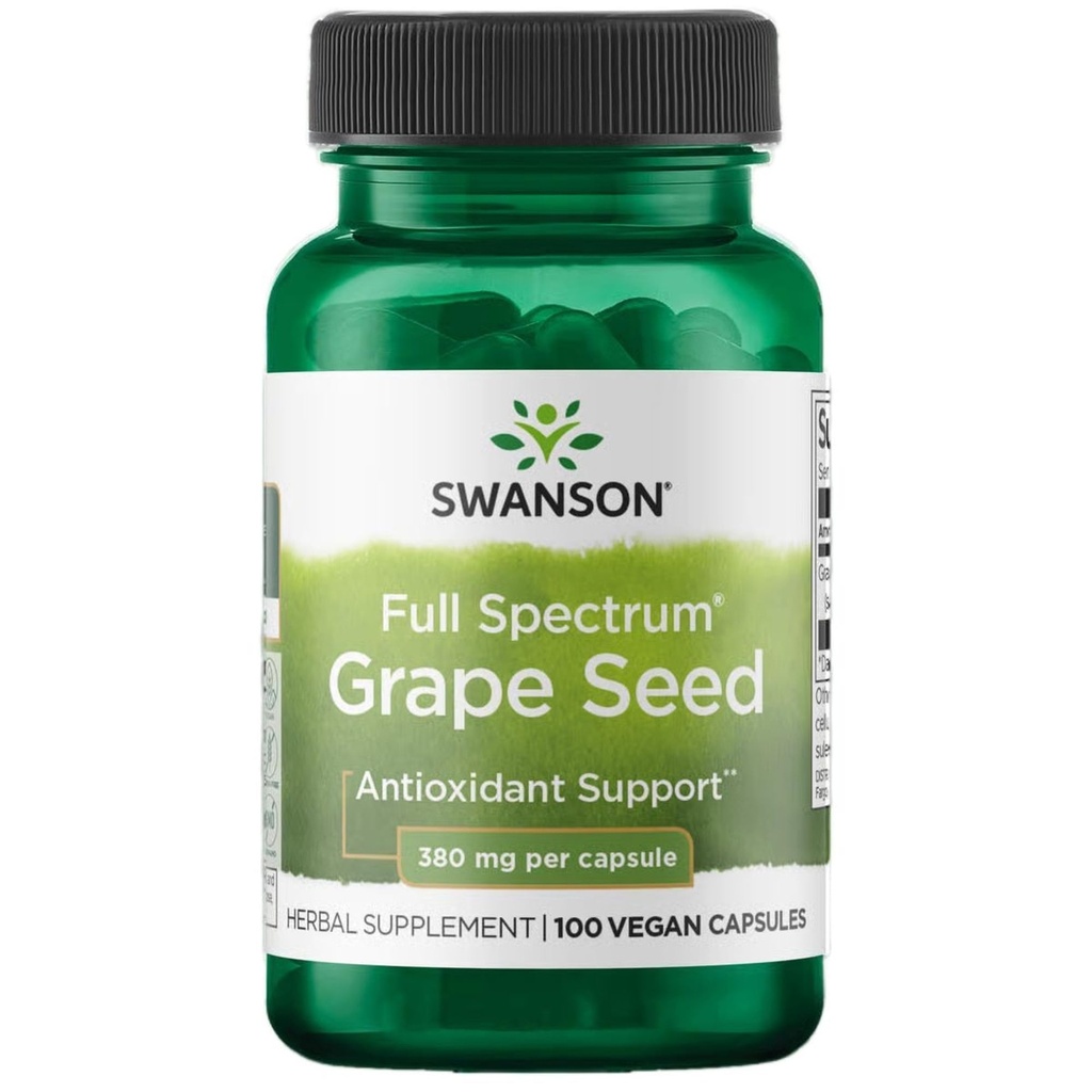 Swanson Grape Seed Heart Antioksydant Free Radicals Healthy Blood Pressure Support Polyfenols OPCS (Oligomeric Proantocyanidyny) Herbal Supplement 380 mg 100 kapsułki