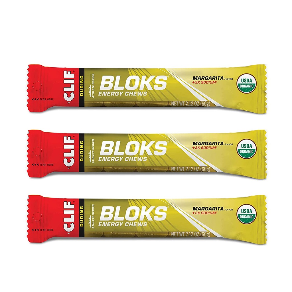 CLIF BLOKS - Żywność energetyczna - Margarita z solą 3X Sodu na dodatek Electrolytes- Non-GMO - Żywność na bazie roślin - Szybkie paliwo do jazdy na rowerze i Running- Workout Snack (2.1 Ounce Packet, 3 Count)