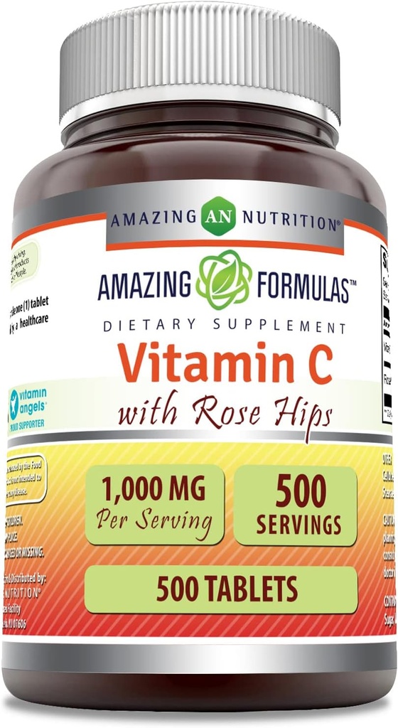 Niesamowite witaminy C z suplementem Rose HIPS 124; 1000 Mg XI124; tabletki XI124; Non-GMO XI124; Gluten Free XI124; Made in USA (500 Count)