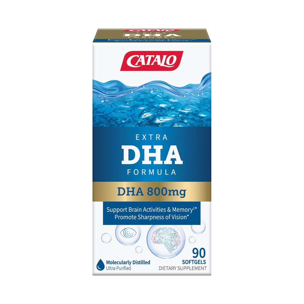 CATALO Extra DHA Formuła, 800mg DHA per Serving, Ocean Fish Oil Softgels z Natural Lemon Flavor, Advanced Molecular Distillation, Easy- to- Połknięcie, Brak sztucznych kolorów i środków konserwujących - 90 Softgels