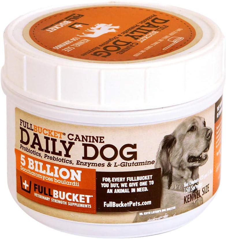 FullBucket Daily Dog Probiotic 150 Servings - Wsparcie naturalnej trawienia, Leczenie & Zapobieganie Biegunka - Probiotyki, Prebiotyki i Enzymy Żywieniowe Wszystkie w jednym smaku Probiotyczny proszek dla psów