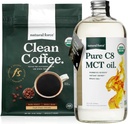 Natural Force Dark Roast Clean Coffee + Organic Pure C8 MCT Oil Bundle - 100% C8 MCTs & Mold & Mycotoxin Free Coffee - Non-GMO, Keto, Paleo i Vegan - 12 Oz i 32 Oz