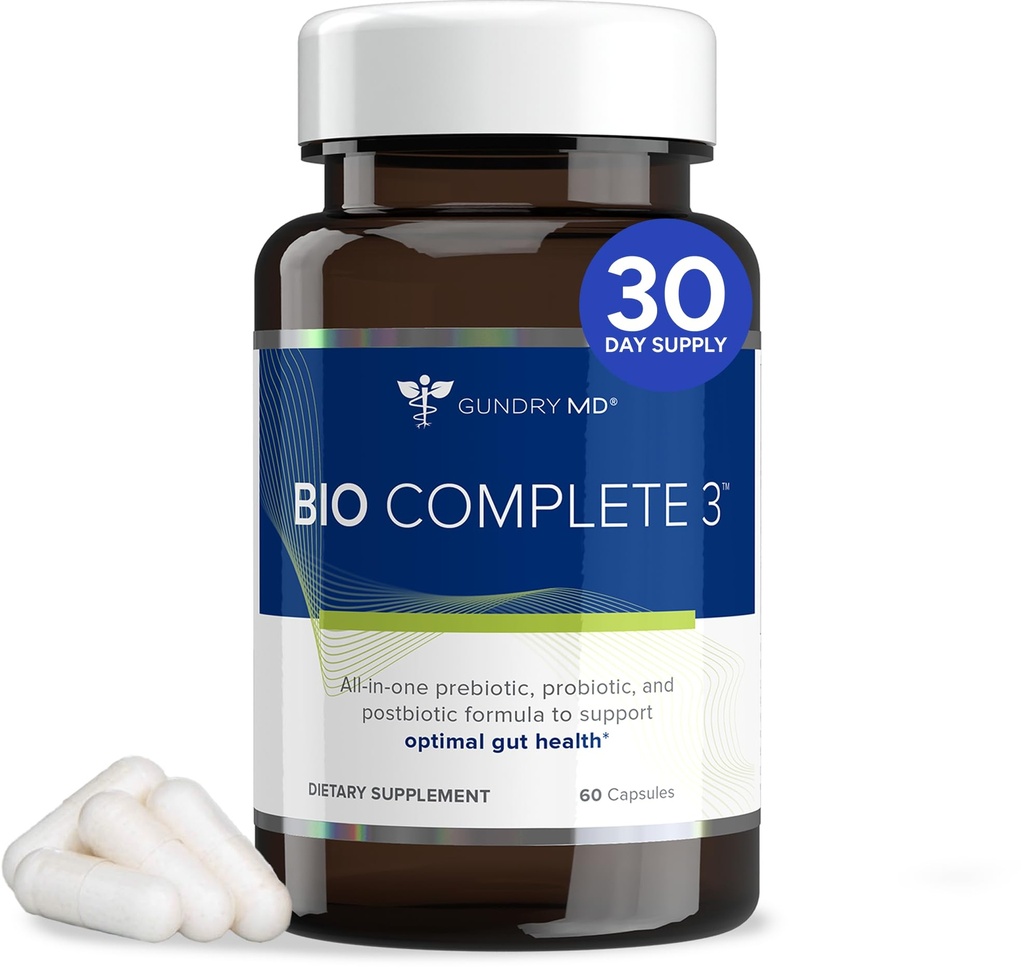 Gundry MD ® Bio Complete 3, 3- in-1 Probiotyki dla Gut Health, Probiotyczne suplementy do trawienia, Suplement wspomagający wzdęcia, Gaz, Pożądania żywności, Poziomy energii, Skóra i Focus, 30 Day Supply