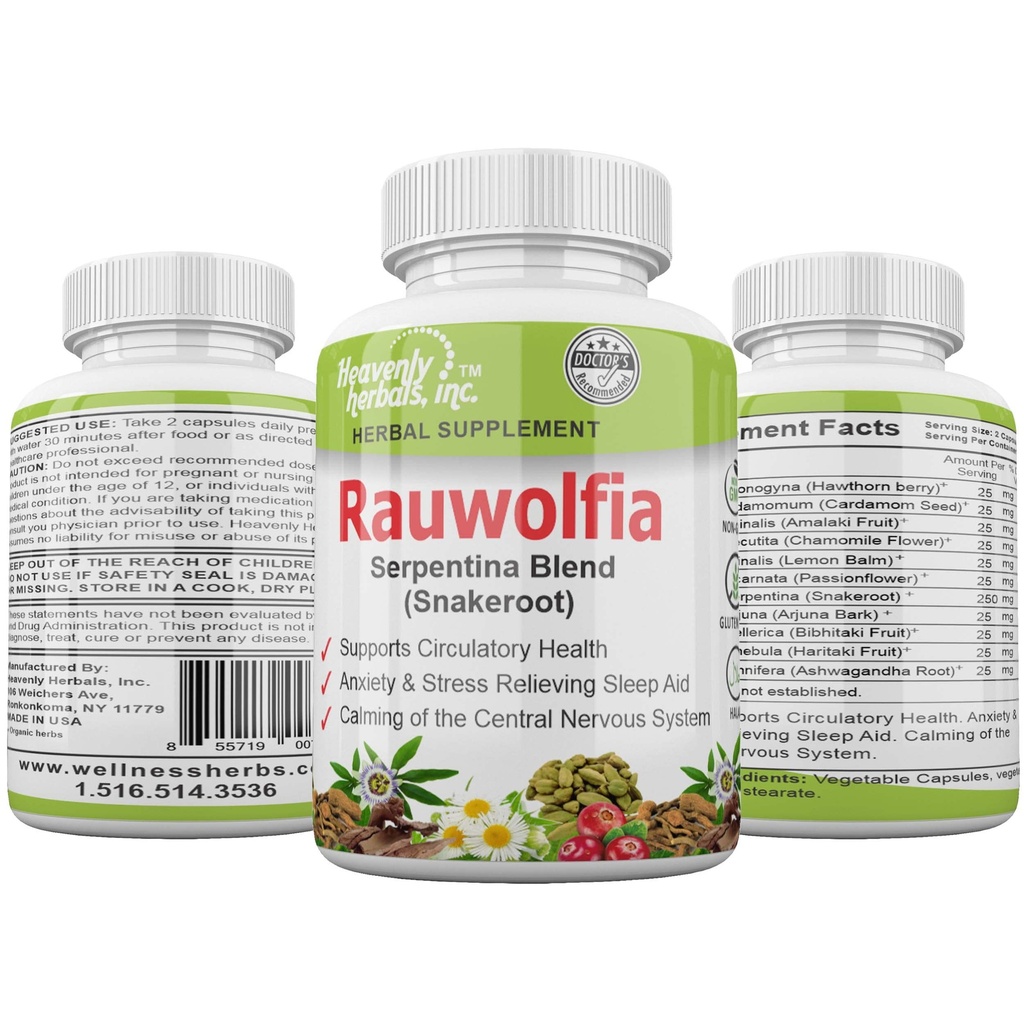 Rauwolfia Serpentina Blend (Snakeroot), 1000mg na jeden Serving - Organic Herbal Supplement - Ayurvedic Herb & Natural Remedy -Wspomaga Circulative Health, Cardival Health Aid - 60 Ct.
