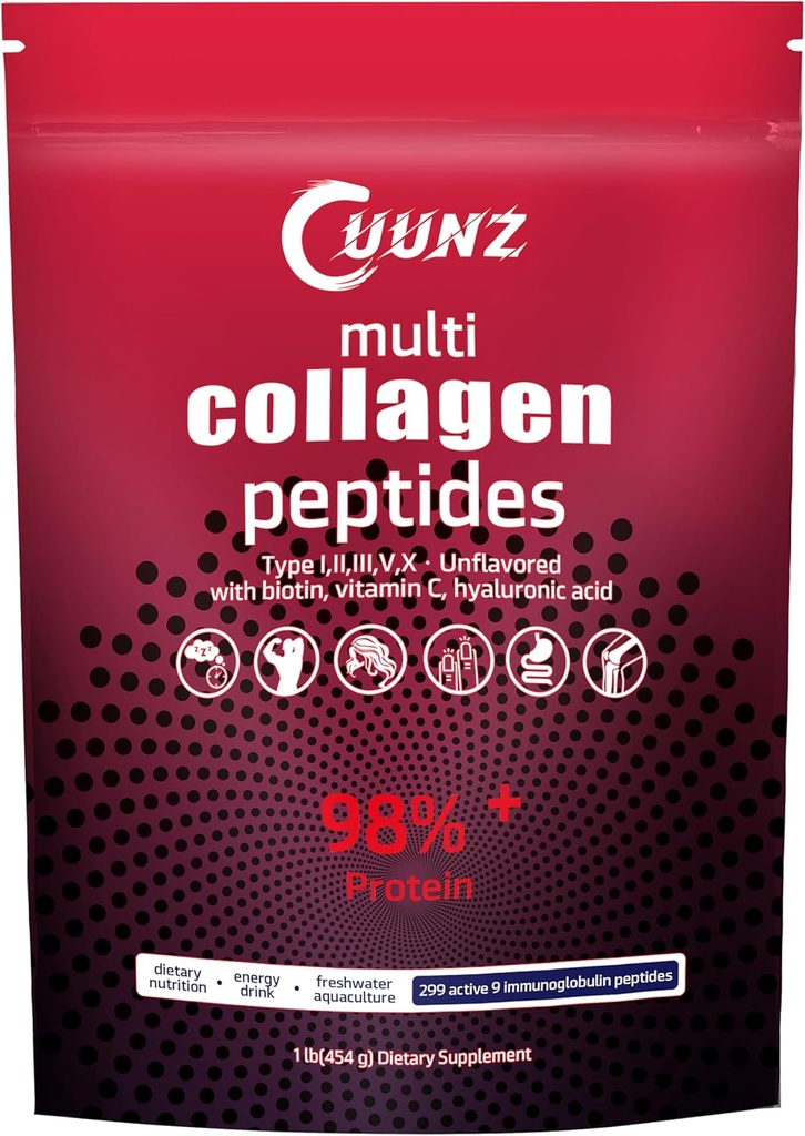 Multi Collagen Protein Powder - Type I,II,III,V,X with Biotin, Hyaluronic Acid, Vitamin C - Unflavored Collagen Peptides Supplements(Multi Collagen Peptides 1lb)