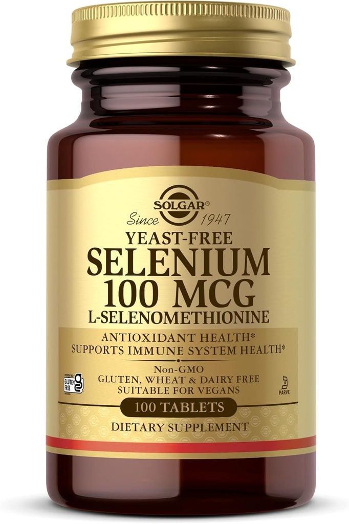 Solgar Year-Free Selenium 100 µg - 100 Tablets - Wspiera przeciwutleniacz i system immunologiczny Zdrowie - Non-GMO, Gluten Free, Dairy Free, Kosher - 100 Sługi