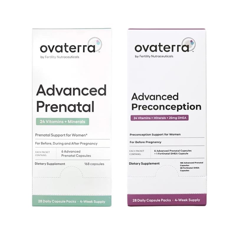 Ovaterra Advanced Prenatal & Preconcept Multivitamin Bundle for Women with DHEA 25mg, Choline 550 mg, Folate (Methylfolate) 1,010 µg, Omega-3 DHA, EPA, Chelated Iron 364 Kapsułki - 28 Day Supply