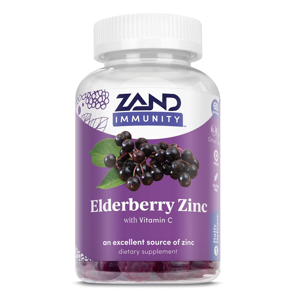 ZAND Elderberry Cynk Odporność Gumiaki z witaminą C, Roczny immunologiczny Wsparcie dla dzieci i dorosłych, 60 Hrabia