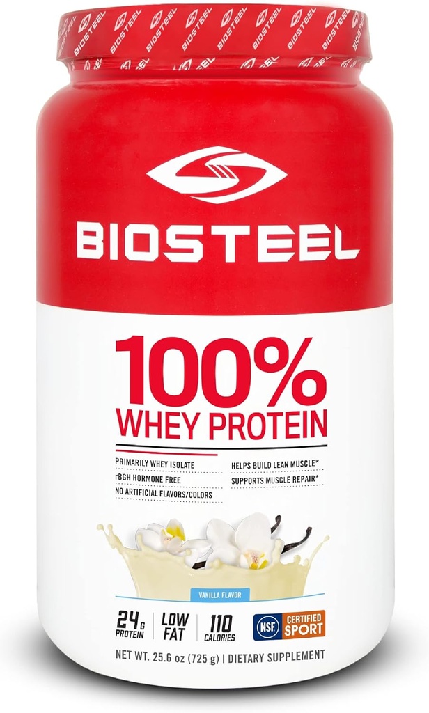 BIOSTEEL 100% suplement do proszku z białka serwatki, rBGH Hormon Free i Non-GMO Post Workout Formuła, Vanilla, 25 Służenie