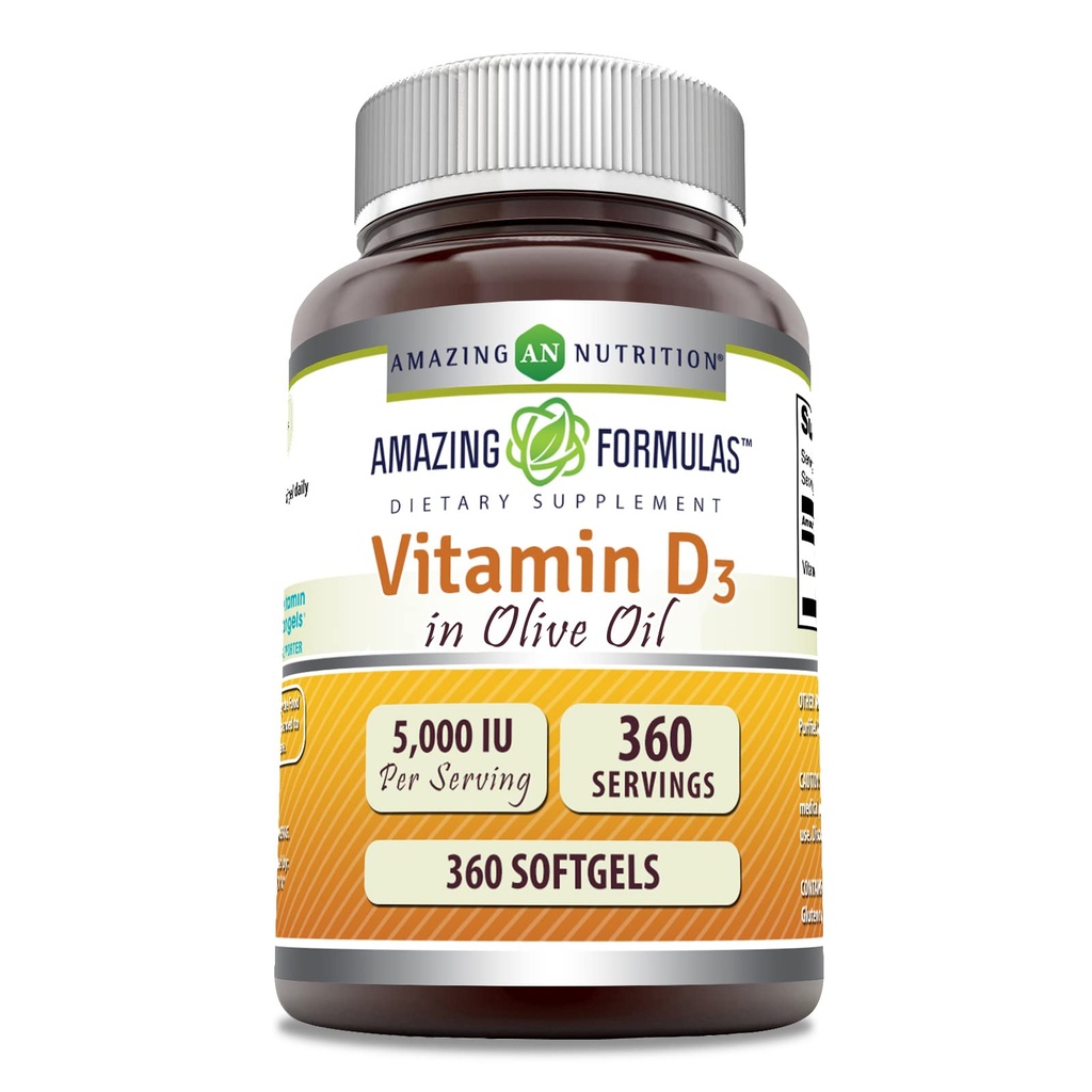 Niezwykłe witaminy D3 w oliwie z oliwek 5000 IU Suplement DEV124; Softgels Nex124; Non-GMO Nex124; Gluten- Free Next 124; Made in USA (1 Pack Nex124; 360 Count)