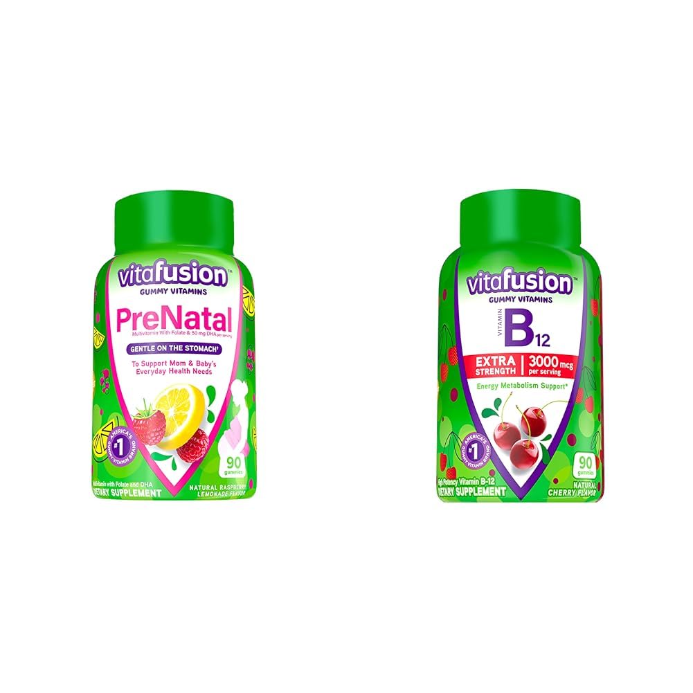 Witafuzja PreNatal Gumy Witaminy, Lemoniada malinowa Smakowane, Ciąża Witaminy dla kobiet & Dodatkowa siła Witamina B12 Gumy Witaminy dla wsparcia metabolizmu energii