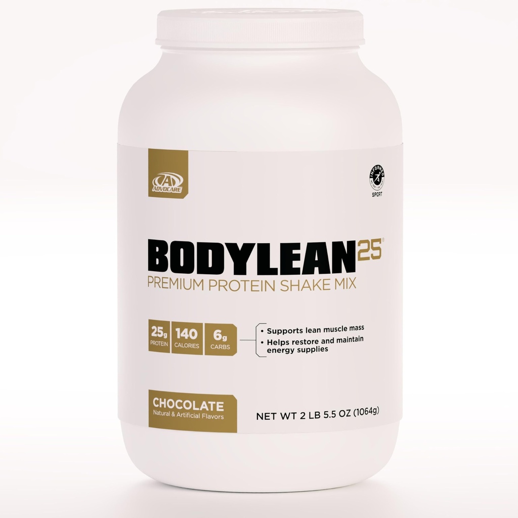 AdvoCare BodyLean25 - Proszek proteinowy z izolatem białka serwatki - Wspiera budowanie mięśni i Lean Body - Oferuje wsparcie energetyczne * - Czekolada, 4.5 oz
