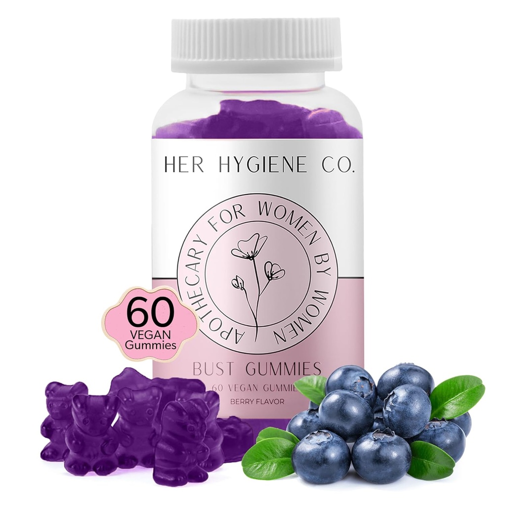 Jej Hygiene Co. Gumiaki wsparcia klatki piersiowej dla kobiet, Wellness & Confidence, Natural Herbal Blend, Multivitamin dla krzywych, Fitness Workout Supplement, Vegan & Non-GMO, Berry Flavor, 60 Hrabia