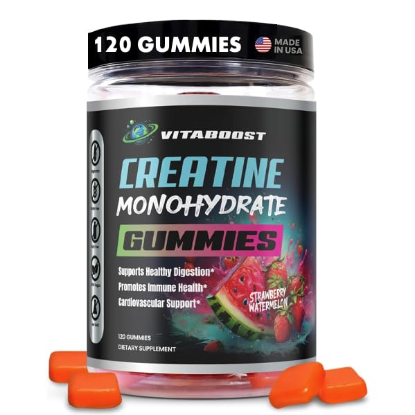 Kreatywne gumki 5g- Naturalne kreatury monohydrat dla mężczyzn i kobiet - Pyszne truskawki Arbuz Flavor- Boost Siła, Energia & Muscle Growth - Wegan Wstępne ćwiczenia Gummies- Made in USA