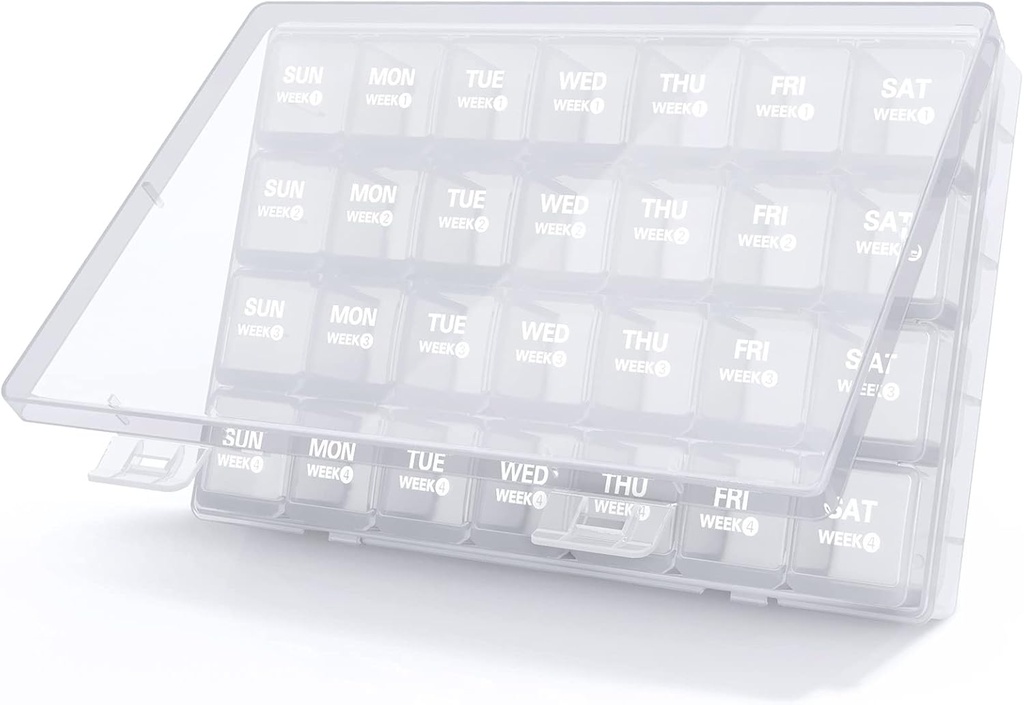 TookMag Monthly Pill Organizer 28 Day Pill Box, Travel Medicine Pill Organizer, Duże 4 Tygodnie 1 Miesięczny Pill Cases z pojemnikiem na kurz / Witamina / Olej rybny / Suplementy