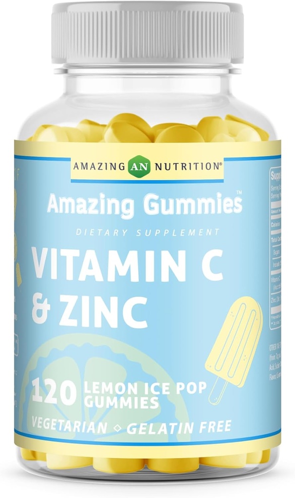 Niesamowite witaminy C z suplementem cynku 124; Lemon Ice Pop Flavor 124; 120 Gummies
