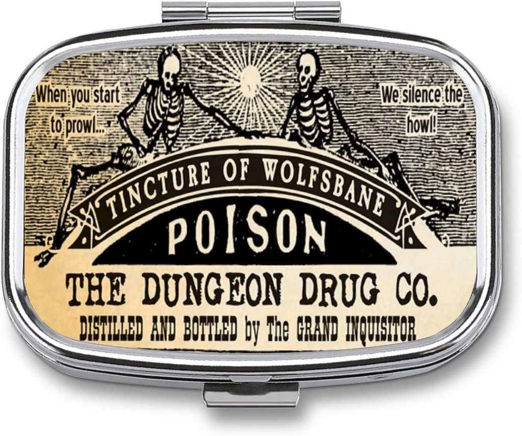 Metal 2 Collect Pill Organizer Travel Friendly Portable Compact Box Cute Case to Hold Vitamin / Tylenol / Fish Oil / Supplements / Meds / Tablet for Purse / Poison Skull (Poison Skull), 1.97x0.79x0.39 "