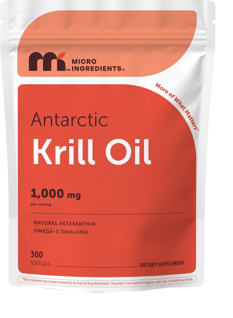 Micro Ingredients Antarctic Krill Oil 1,000 mg Per Serving, 300 Softgels | Omega-3 EPA & DHA with Phospholipids & Natural Astaxanthin | No Fishy Aftertaste | Non-GMO, Third Party Tested
