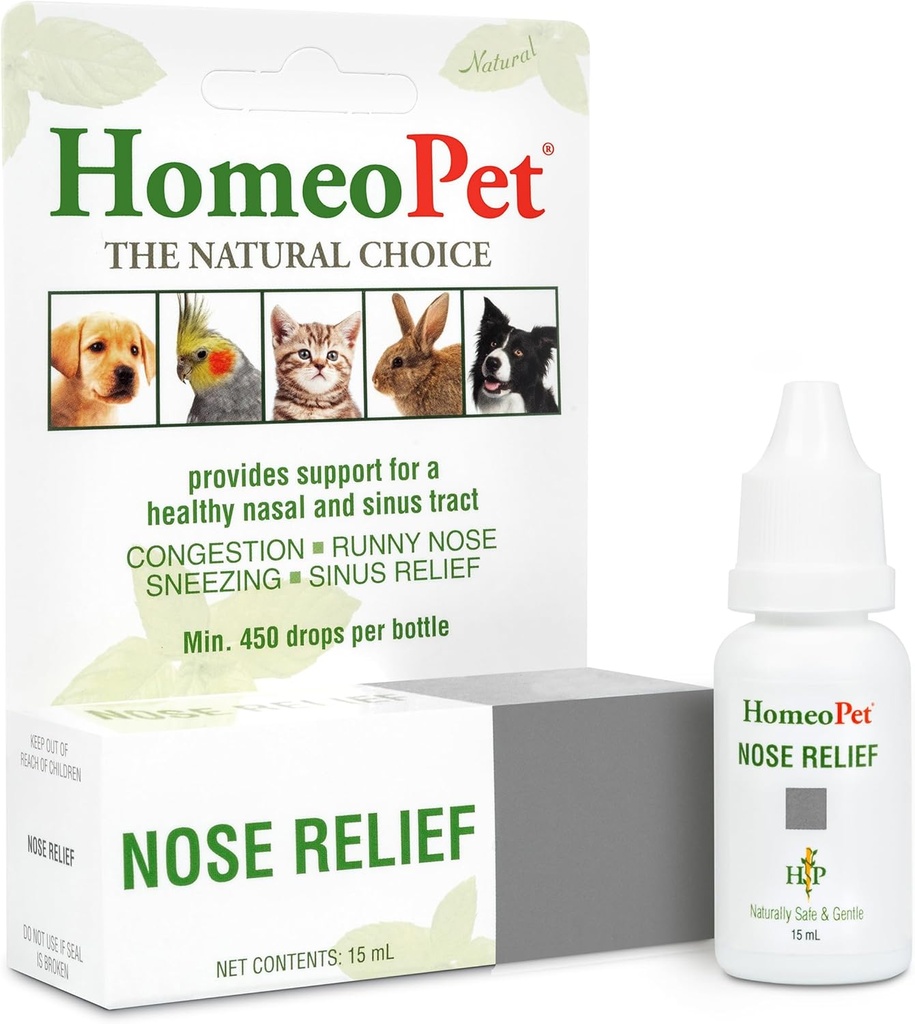 HomeoPet Nose Relief, Safe and Natural Sinus Supplement for Cats, Dogs, and Other Small Animals, 15 Mililiters