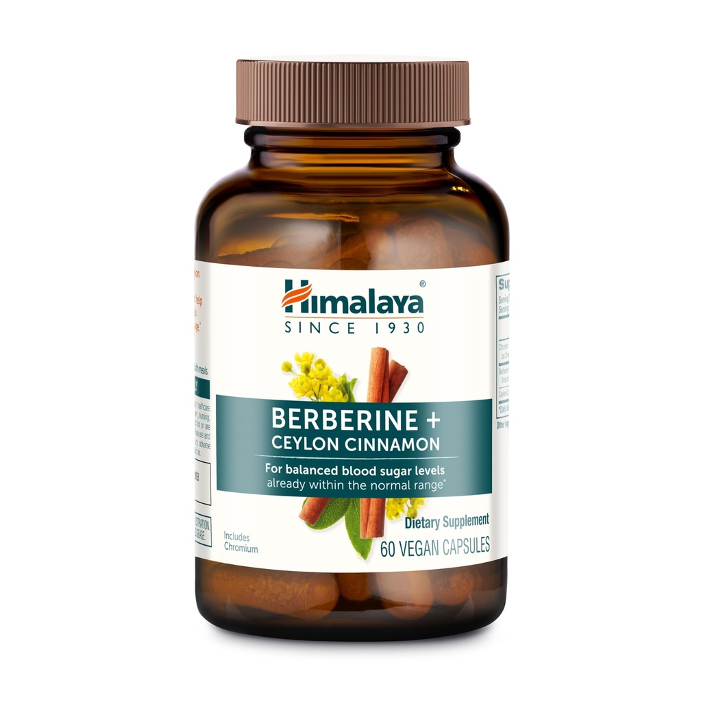 Himalaya Berberine z Ceylon Cynamon - Ziołowy suplement do wspierania normalnego metabolizmu, immunologicznego i żołądkowego zdrowia - Wegan, Gluten Free, 60 Kapsułki wegetariańskie