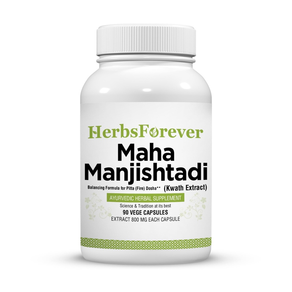 Herbsforever Manjishtadi Kwath Kapsułki 124; Ayurvedic Herbal Supplement for Skin Health & Detox Detox 124; 90 Kapsułki Veg, 800 mg Każda 124; Tradycyjna formuła Wellness